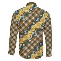 Polynesian Monstera Tiare Floral Family Matching Off Shoulder Short Dress and Hawaiian Shirt Yellow Tropical Plaid LT01 - Polynesian Pride
