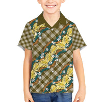 Polynesian Monstera Tiare Floral Family Matching Off Shoulder Short Dress and Hawaiian Shirt Yellow Tropical Plaid LT01 Son's Shirt Yellow - Polynesian Pride