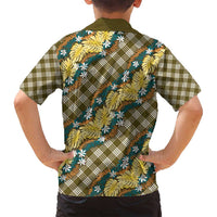 Polynesian Monstera Tiare Floral Family Matching Puletasi and Hawaiian Shirt Yellow Tropical Plaid LT01 - Polynesian Pride