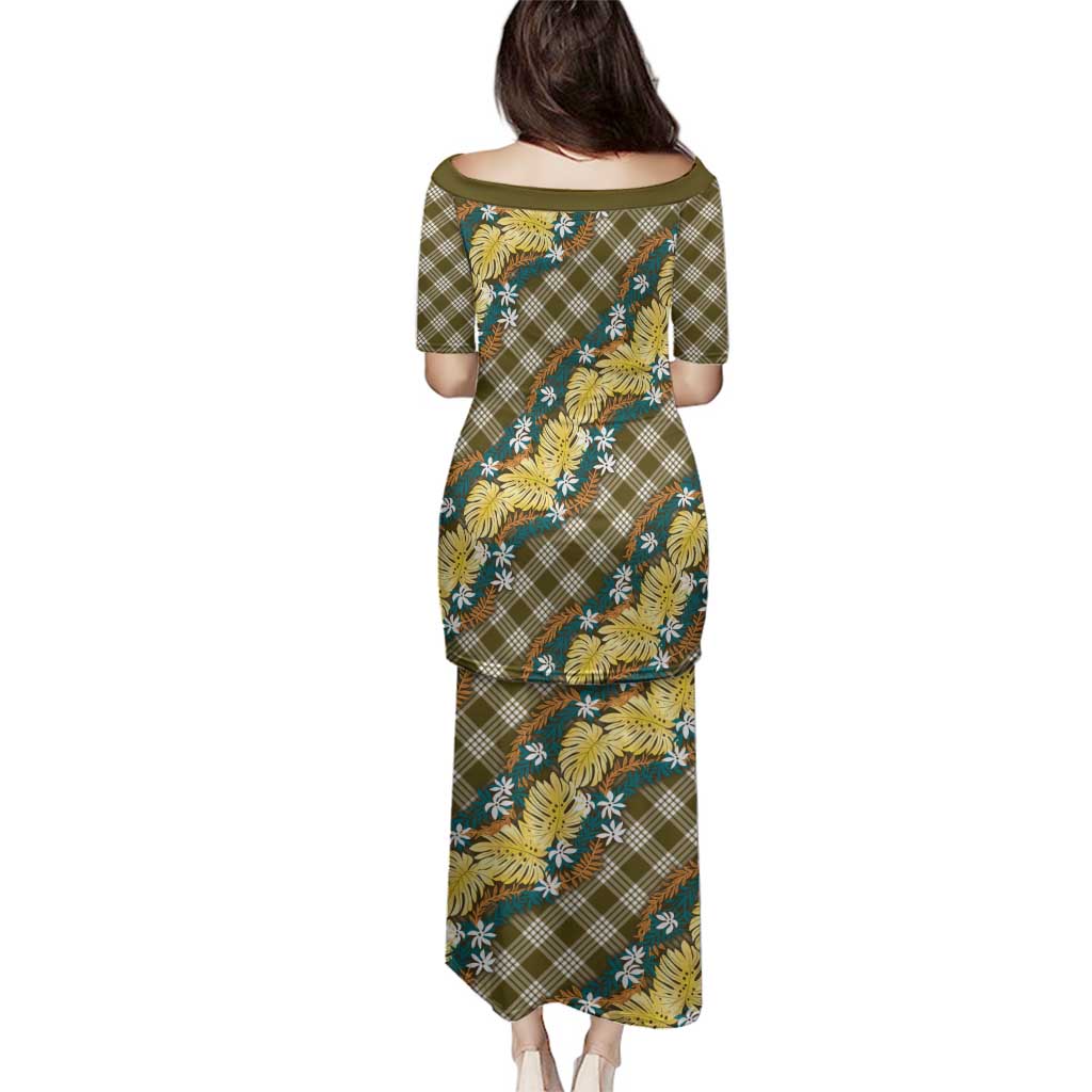 Polynesian Monstera Tiare Floral Family Matching Puletasi and Hawaiian Shirt Yellow Tropical Plaid LT01 - Polynesian Pride