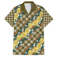 Polynesian Monstera Tiare Floral Family Matching Short Sleeve Bodycon Dress and Hawaiian Shirt Yellow Tropical Plaid LT01 Dad's Shirt - Short Sleeve Yellow - Polynesian Pride