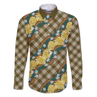 Polynesian Monstera Tiare Floral Family Matching Short Sleeve Bodycon Dress and Hawaiian Shirt Yellow Tropical Plaid LT01 Dad's Shirt - Long Sleeve Yellow - Polynesian Pride