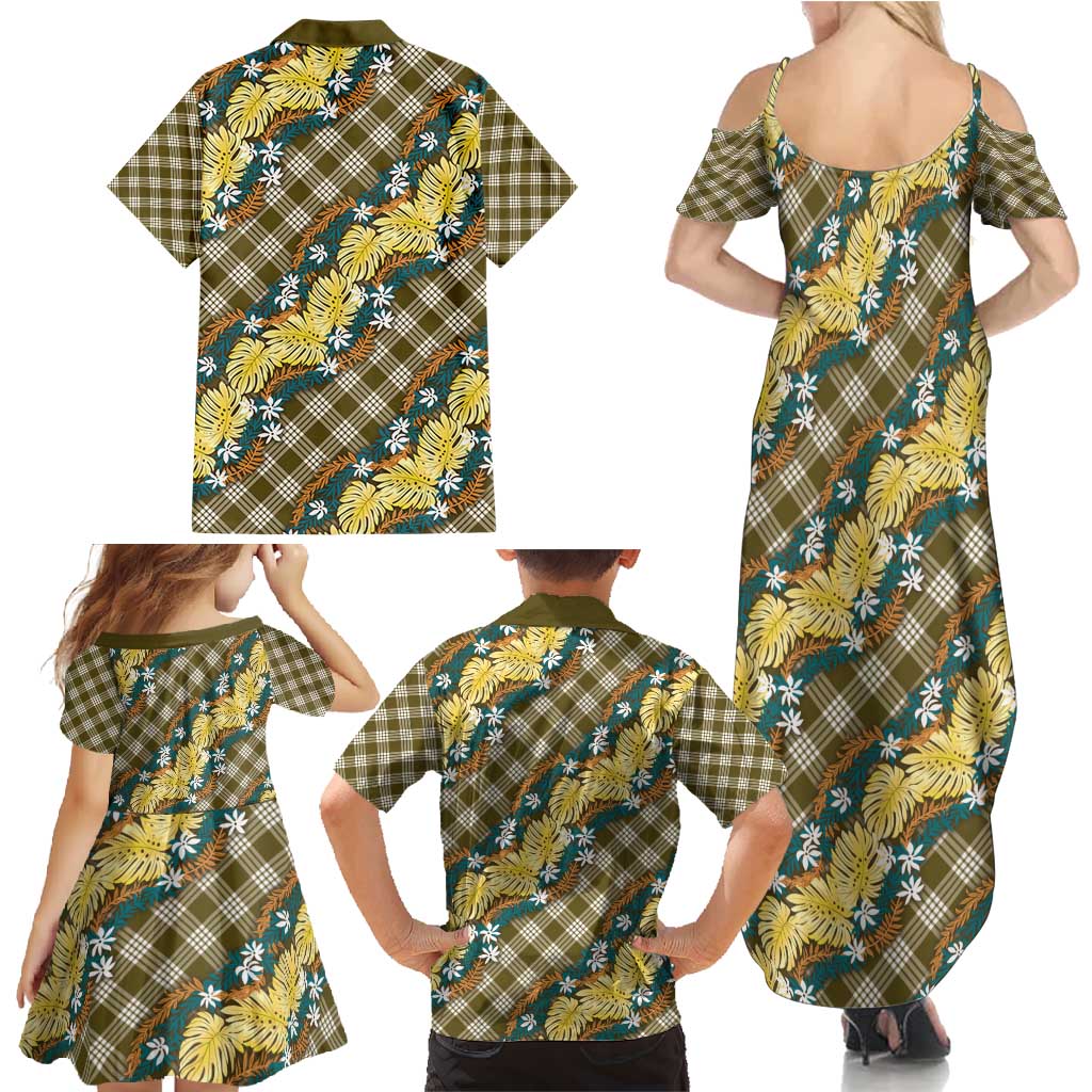 Polynesian Monstera Tiare Floral Family Matching Summer Maxi Dress and Hawaiian Shirt Yellow Tropical Plaid LT01 - Polynesian Pride