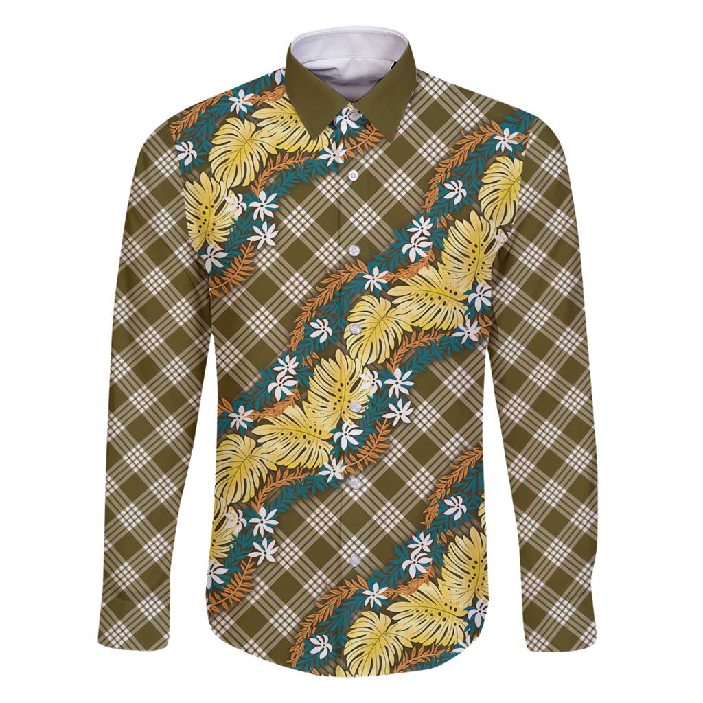 Polynesian Monstera Tiare Floral Family Matching Summer Maxi Dress and Hawaiian Shirt Yellow Tropical Plaid LT01 Dad's Shirt - Long Sleeve Yellow - Polynesian Pride
