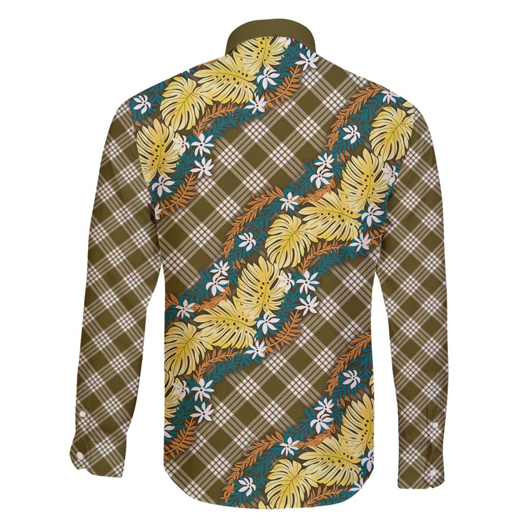 Polynesian Monstera Tiare Floral Family Matching Summer Maxi Dress and Hawaiian Shirt Yellow Tropical Plaid LT01 - Polynesian Pride