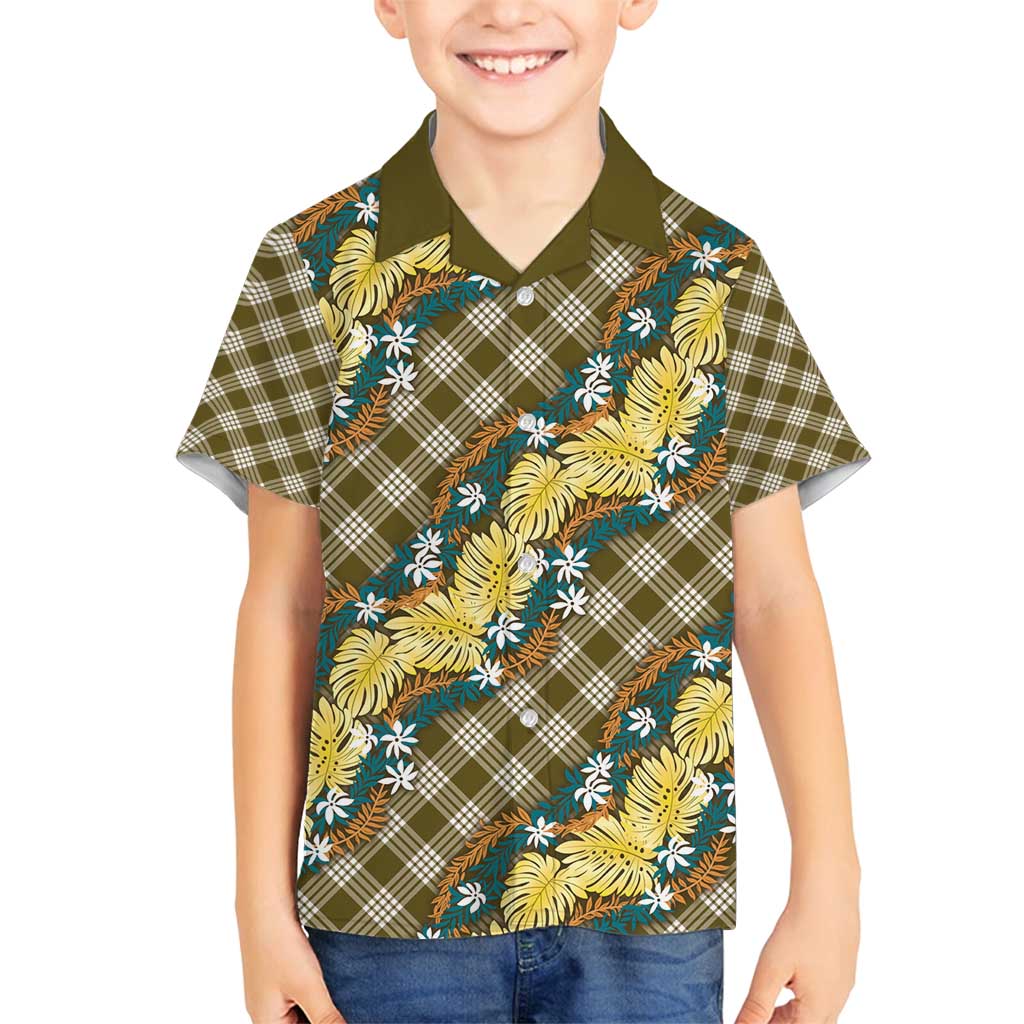 Polynesian Monstera Tiare Floral Family Matching Summer Maxi Dress and Hawaiian Shirt Yellow Tropical Plaid LT01 Son's Shirt Yellow - Polynesian Pride