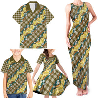 Polynesian Monstera Tiare Floral Family Matching Tank Maxi Dress and Hawaiian Shirt Yellow Tropical Plaid LT01 - Polynesian Pride