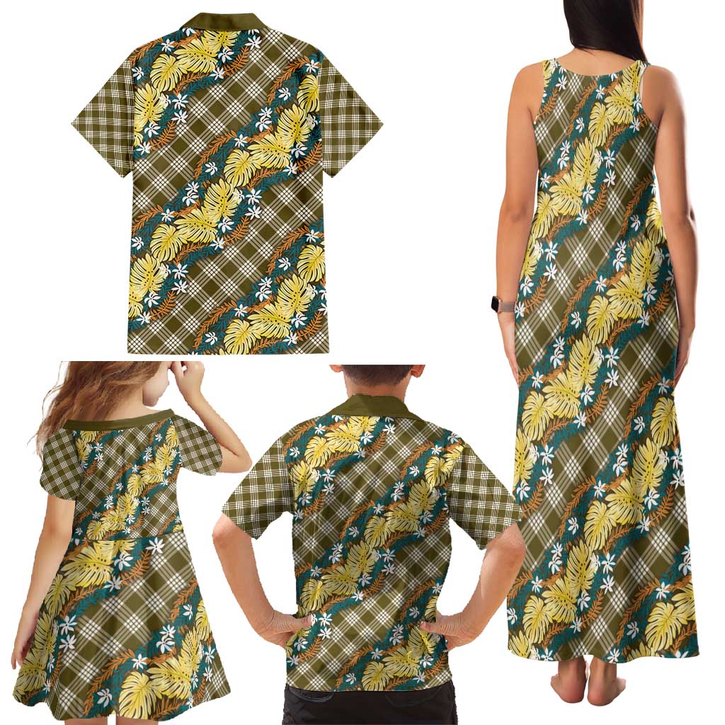 Polynesian Monstera Tiare Floral Family Matching Tank Maxi Dress and Hawaiian Shirt Yellow Tropical Plaid LT01 - Polynesian Pride