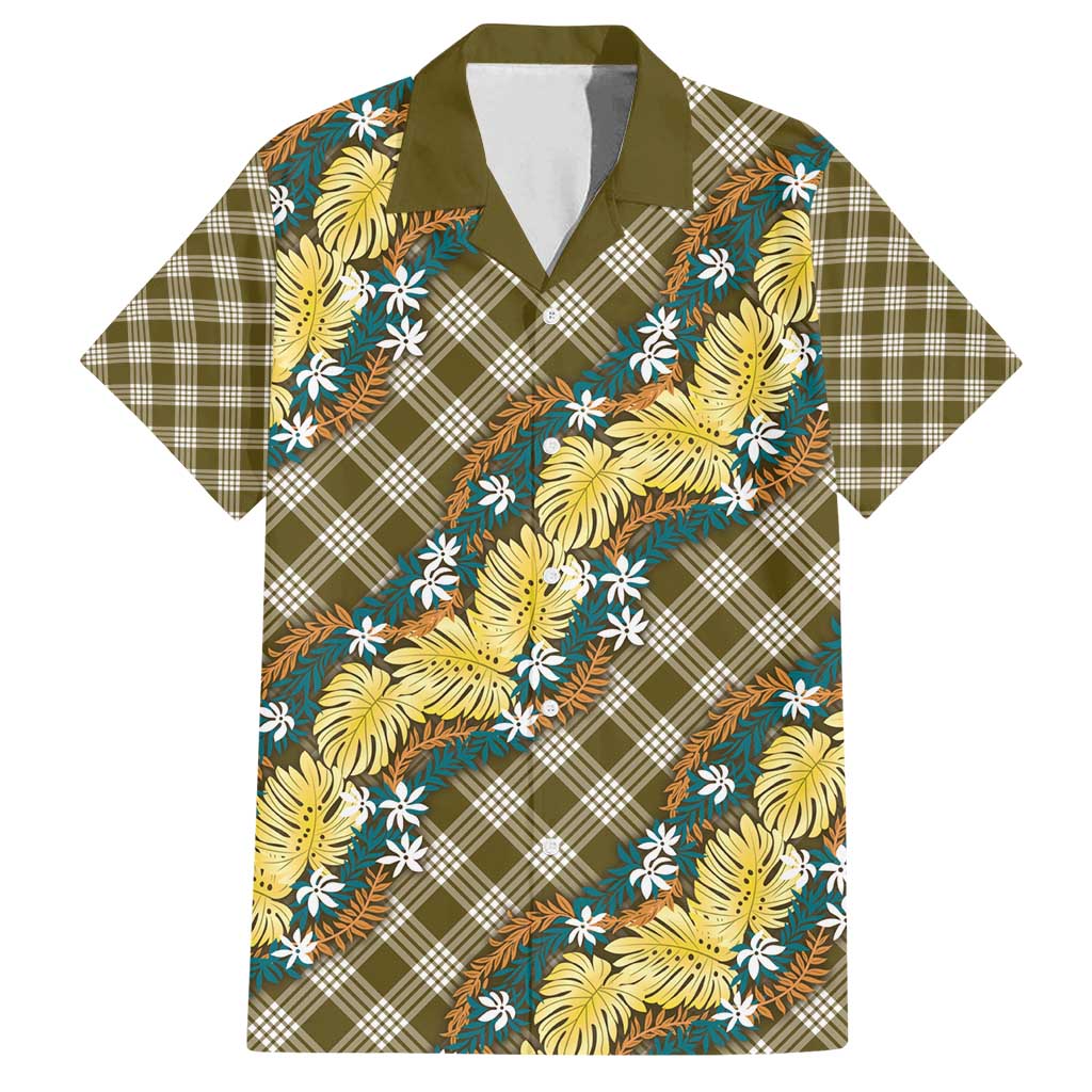 Polynesian Monstera Tiare Floral Family Matching Tank Maxi Dress and Hawaiian Shirt Yellow Tropical Plaid LT01 Dad's Shirt - Short Sleeve Yellow - Polynesian Pride