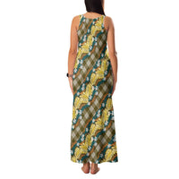 Polynesian Monstera Tiare Floral Family Matching Tank Maxi Dress and Hawaiian Shirt Yellow Tropical Plaid LT01 - Polynesian Pride