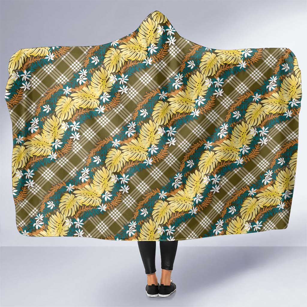 Polynesian Monstera Tiare Floral Hooded Blanket Yellow Tropical Plaid LT01 One Size Yellow - Polynesian Pride
