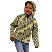 Polynesian Monstera Tiare Floral Kid Hoodie Yellow Tropical Plaid - Polynesian Pride