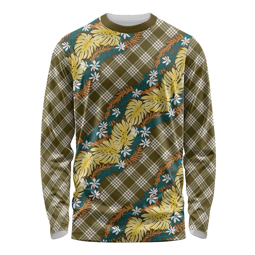 Polynesian Monstera Tiare Floral Long Sleeve Shirt Yellow Tropical Plaid LT01 Unisex Yellow - Polynesian Pride