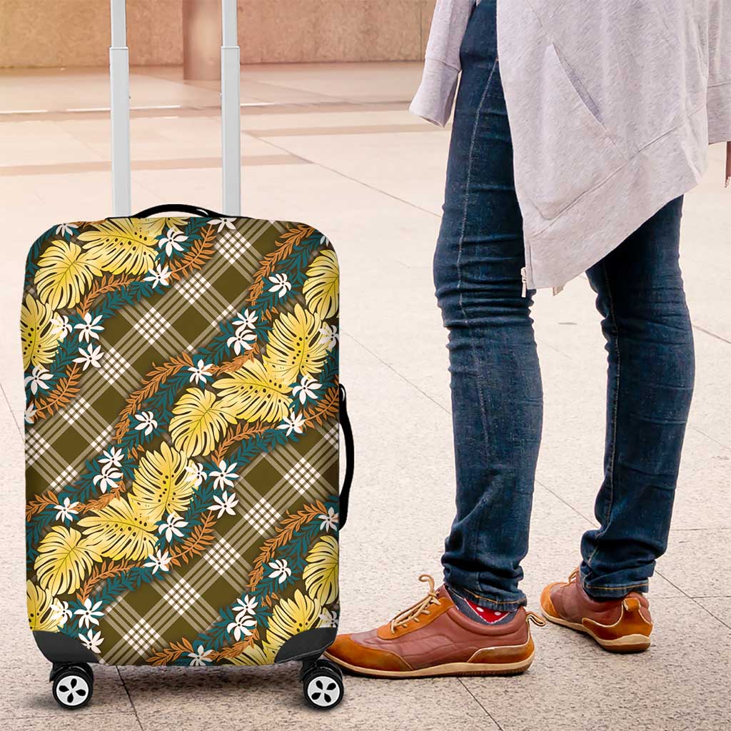 Polynesian Monstera Tiare Floral Luggage Cover Yellow Tropical Plaid LT01 Yellow - Polynesian Pride