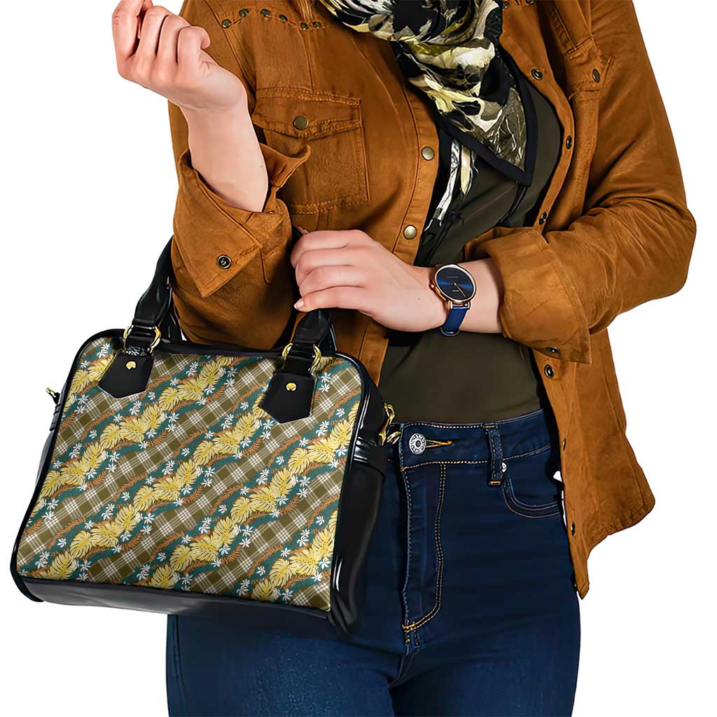 Polynesian Monstera Tiare Floral Shoulder Handbag Yellow Tropical Plaid - Polynesian Pride