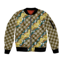 Polynesian Monstera Tiare Floral Sleeve Zip Bomber Jacket Yellow Tropical Plaid LT01 Unisex Yellow - Polynesian Pride
