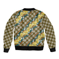Polynesian Monstera Tiare Floral Sleeve Zip Bomber Jacket Yellow Tropical Plaid LT01 - Polynesian Pride