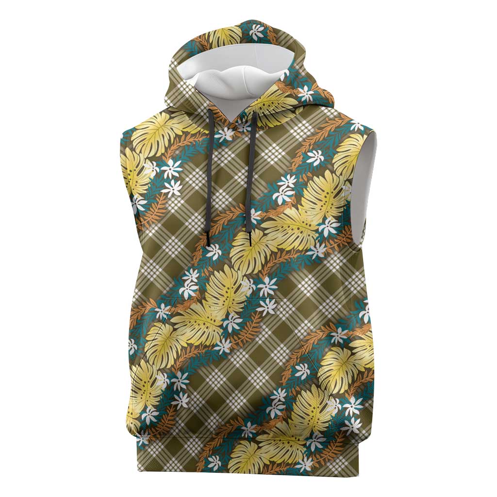 Polynesian Monstera Tiare Floral Sleeveless Hoodie Yellow Tropical Plaid LT01 Yellow - Polynesian Pride