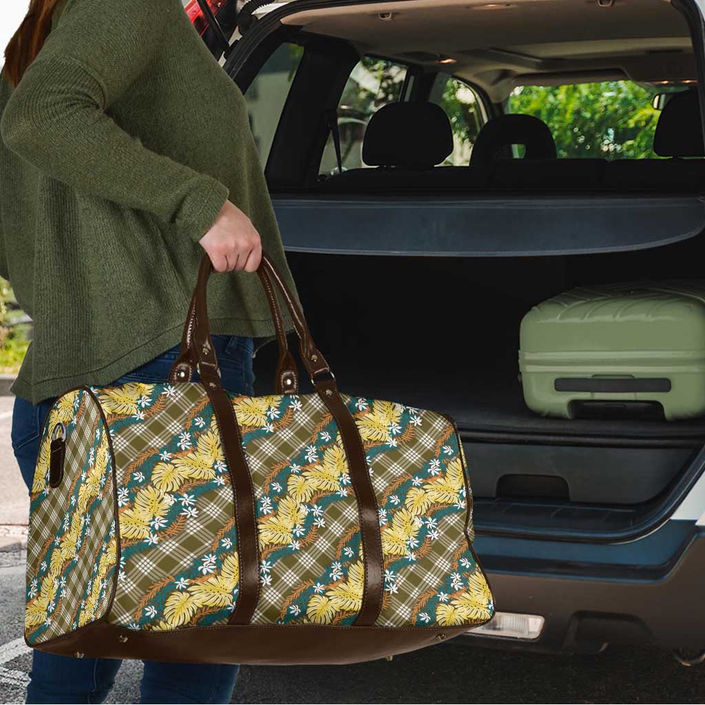 Polynesian Monstera Tiare Floral Travel Bag Yellow Tropical Plaid - Polynesian Pride