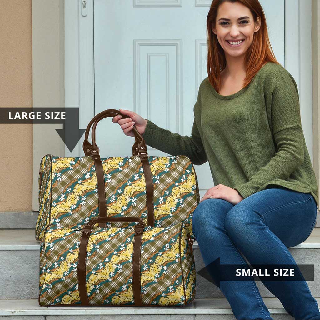 Polynesian Monstera Tiare Floral Travel Bag Yellow Tropical Plaid - Polynesian Pride