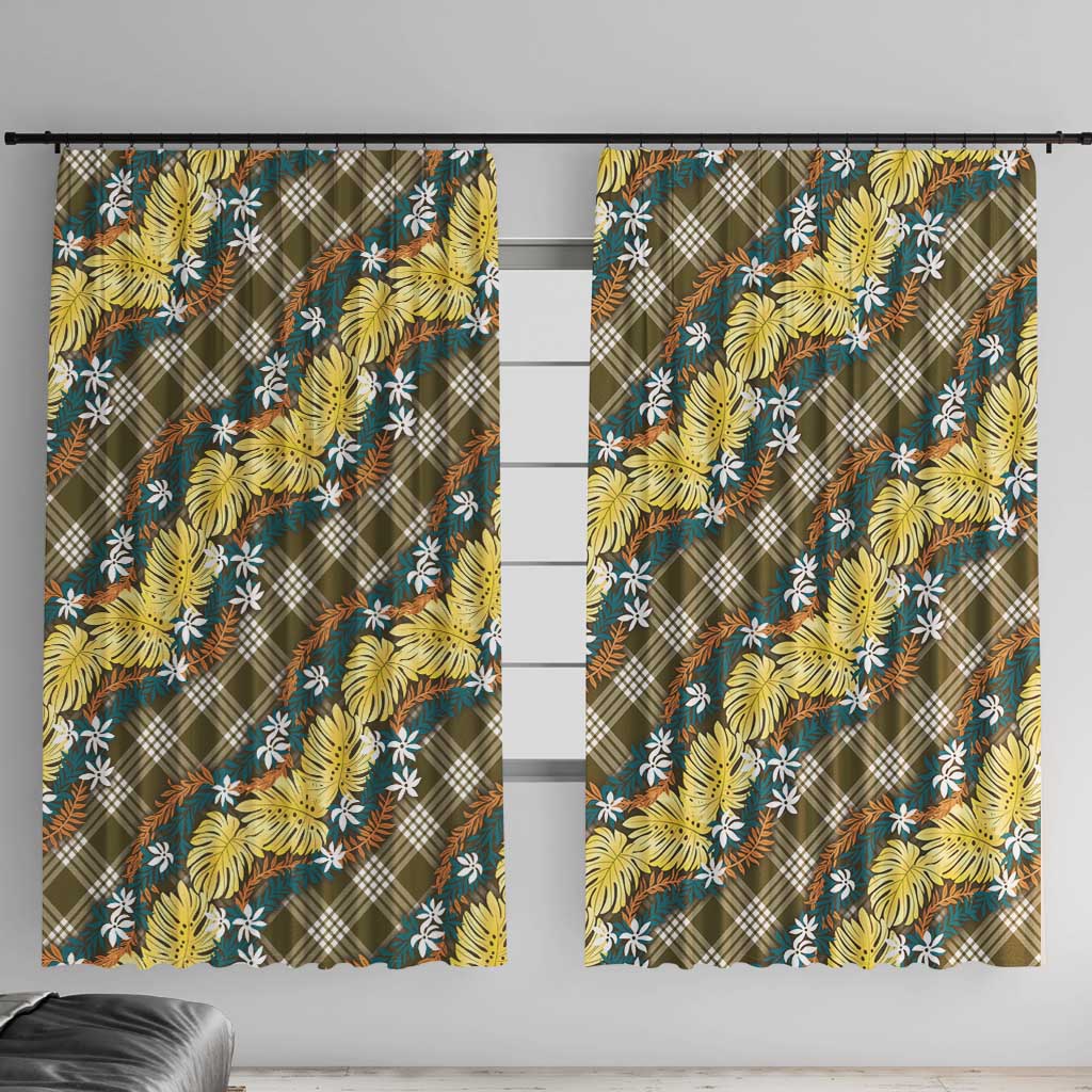 Polynesian Monstera Tiare Floral Window Curtain Yellow Tropical Plaid LT01 With Hooks Yellow - Polynesian Pride