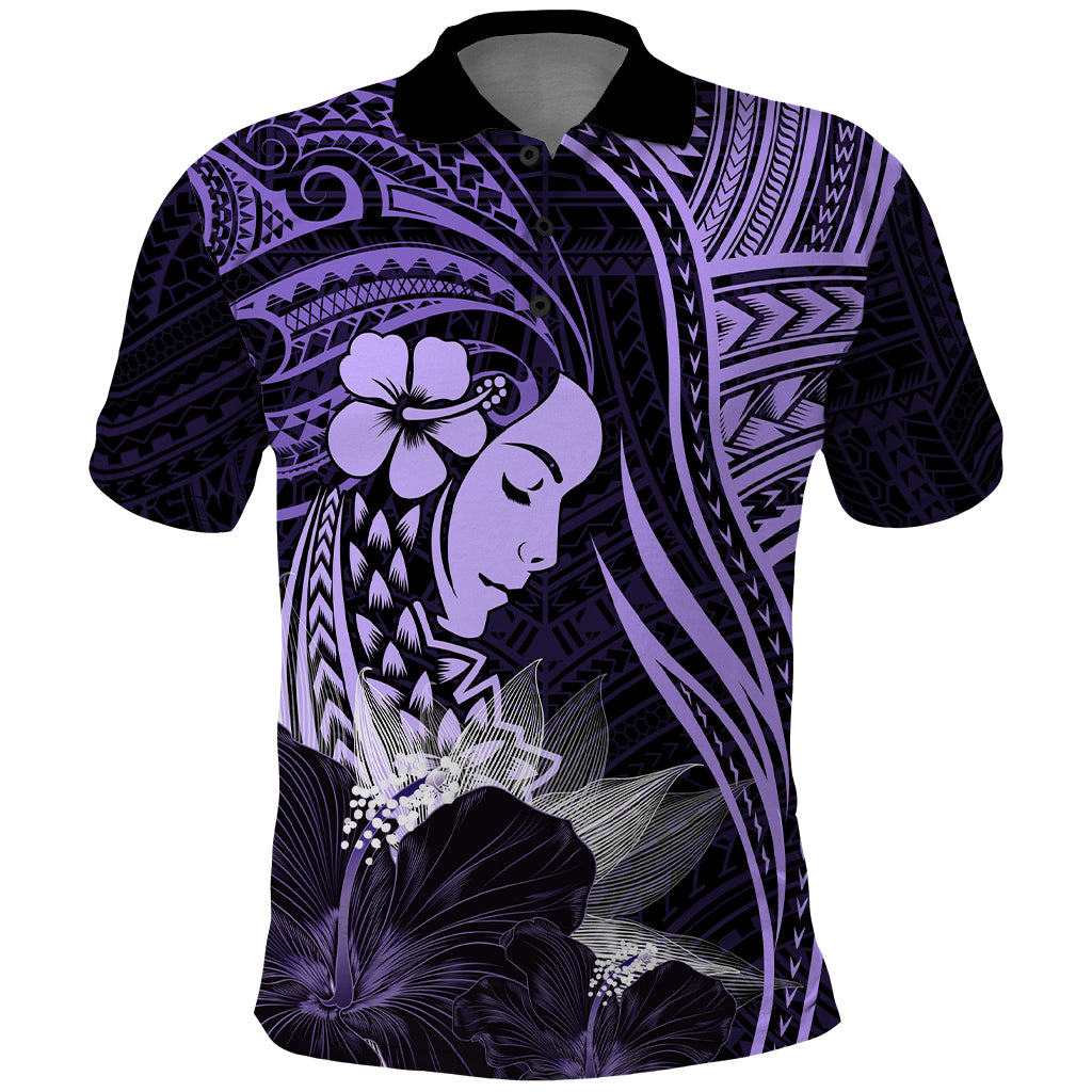 Polynesian Women Day 2024 Polo Shirt Hibiscus Girl Tribal LT01 Purple - Polynesian Pride