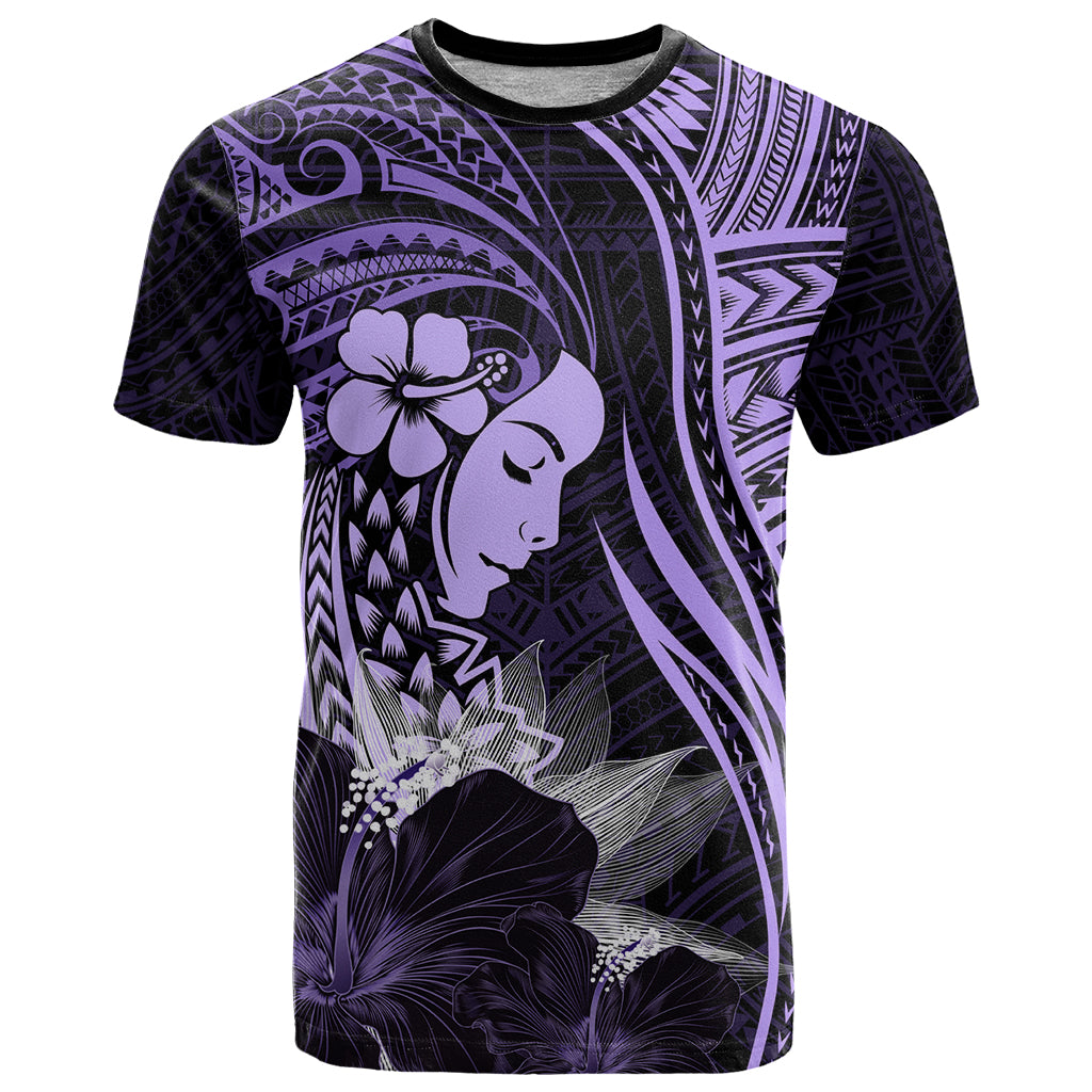 Polynesian Women Day 2024 T Shirt Hibiscus Girl Tribal LT01 Purple - Polynesian Pride