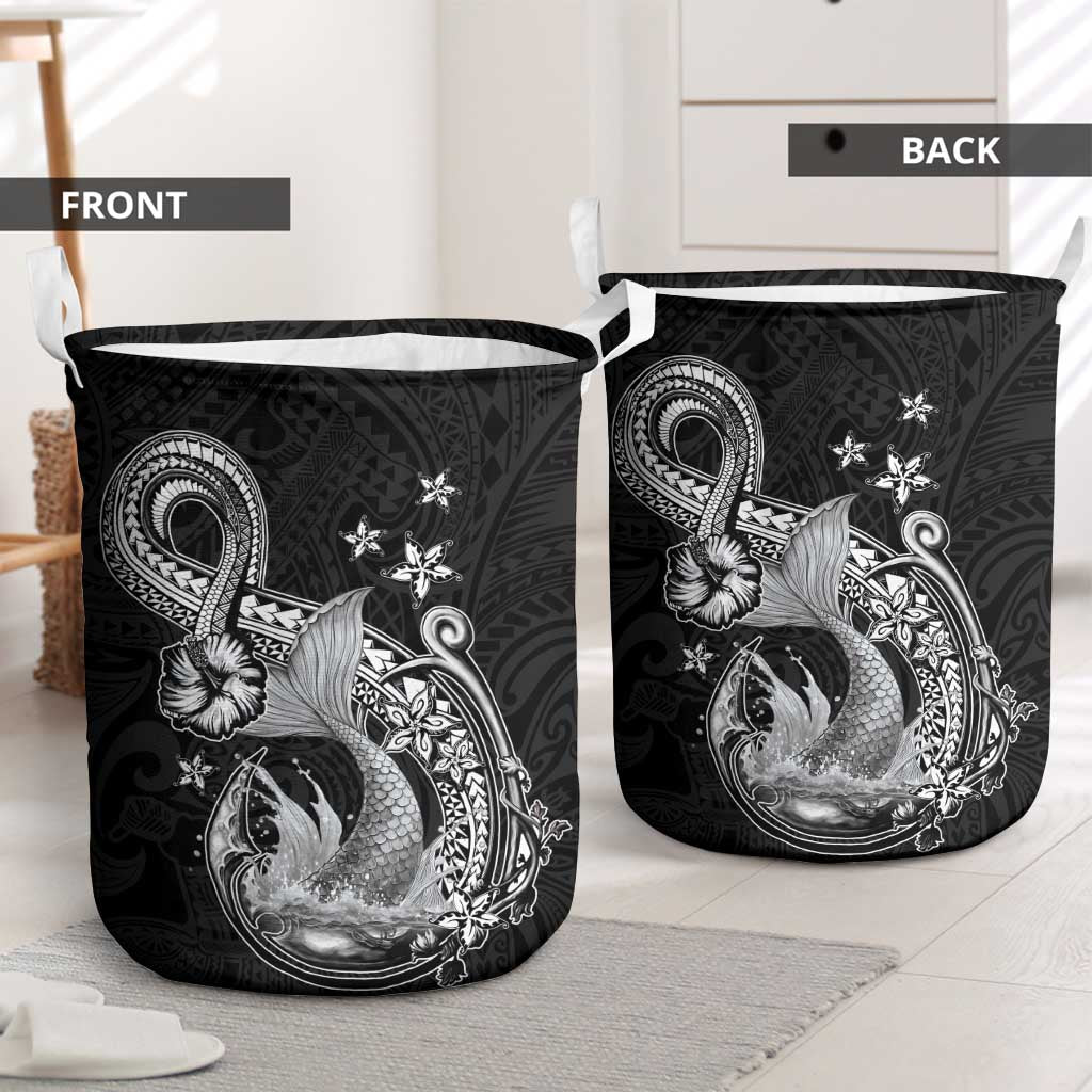 Hawaii Mermaid Monotone Laundry Basket Polynesian Pattern Fish Hook
