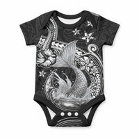 Hawaii Mermaid Monotone Baby Onesie Polynesian Pattern Fish Hook LT01 Black - Polynesian Pride