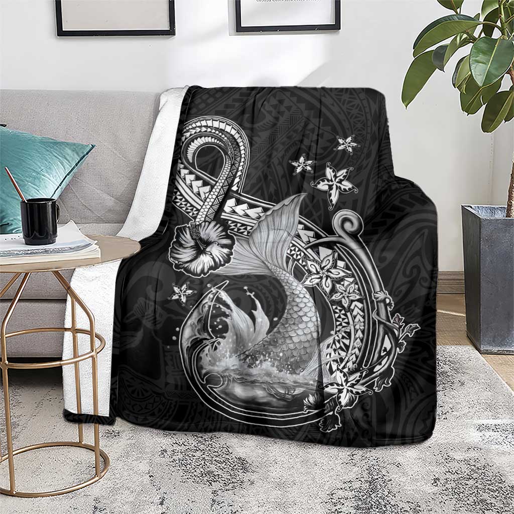 Hawaii Mermaid Monotone Blanket Polynesian Pattern Fish Hook