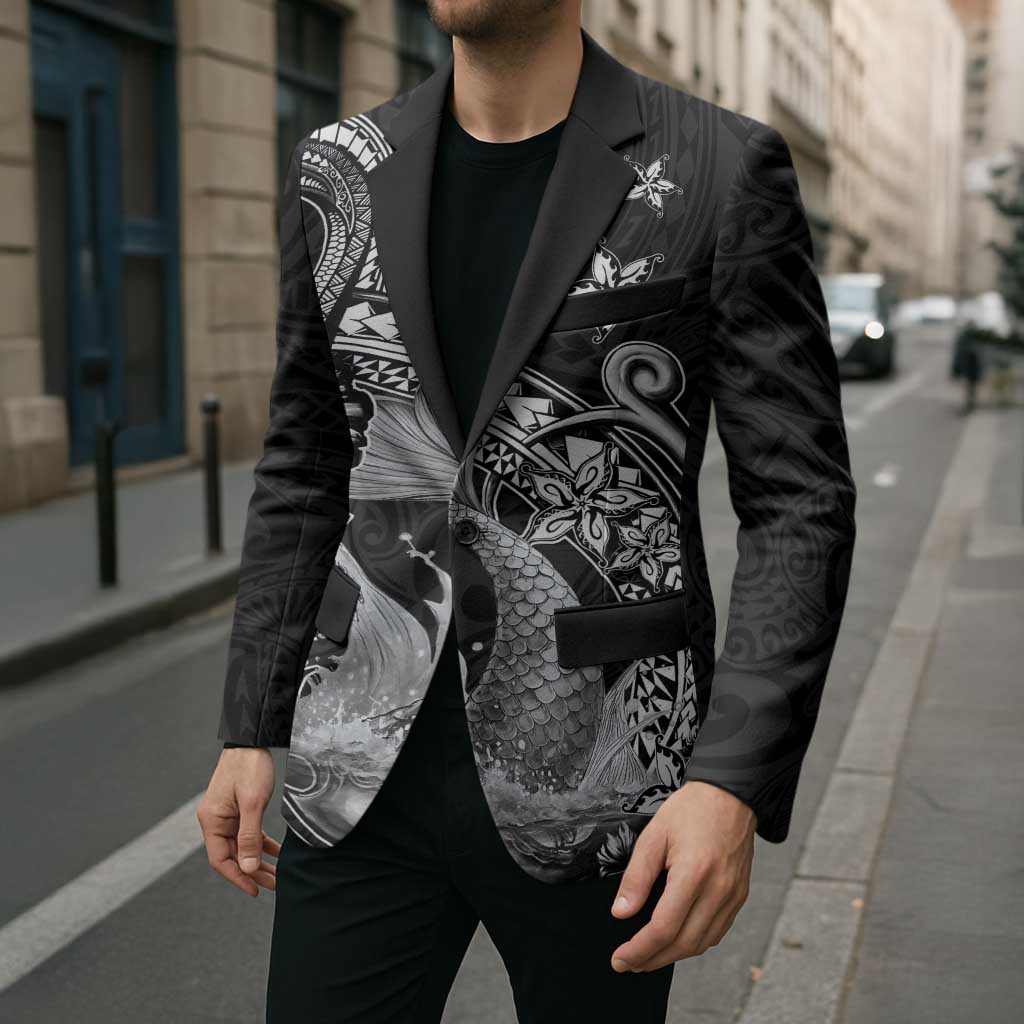 Hawaii Mermaid Monotone Blazer Polynesian Pattern Fish Hook