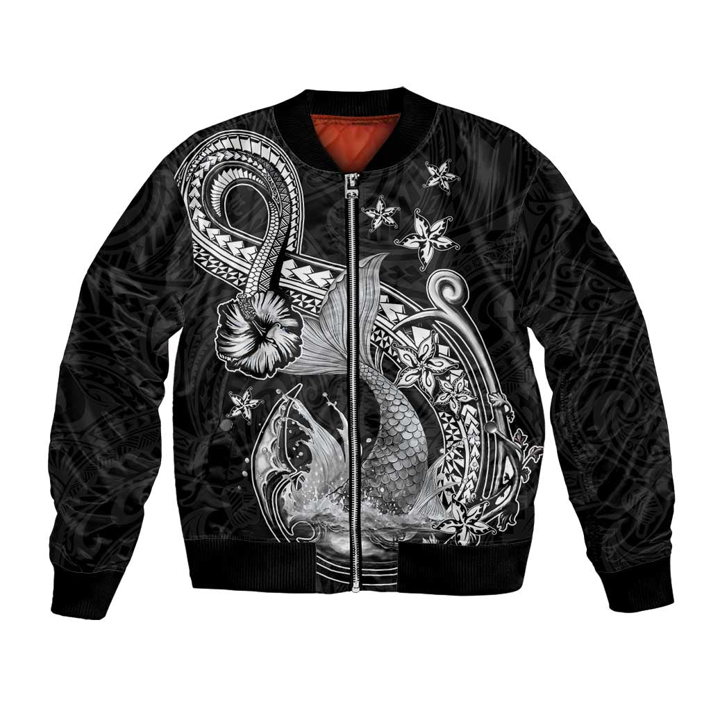 Hawaii Mermaid Monotone Bomber Jacket Polynesian Pattern Fish Hook