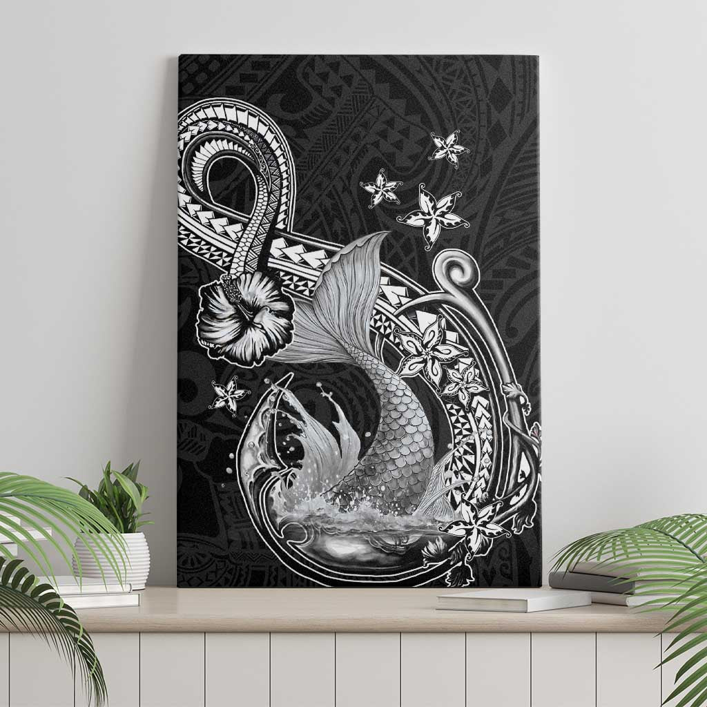 Hawaii Mermaid Monotone Canvas Wall Art Polynesian Pattern Fish Hook