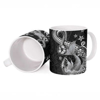 Hawaii Mermaid Monotone Ceramic Mug Polynesian Pattern Fish Hook