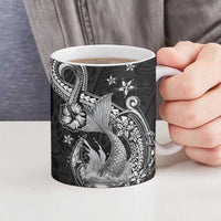 Hawaii Mermaid Monotone Ceramic Mug Polynesian Pattern Fish Hook