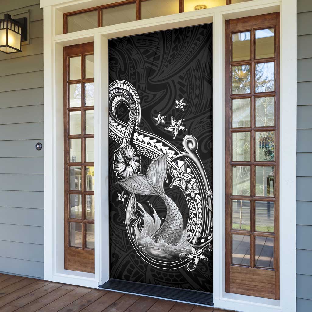 Hawaii Mermaid Monotone Door Cover Polynesian Pattern Fish Hook