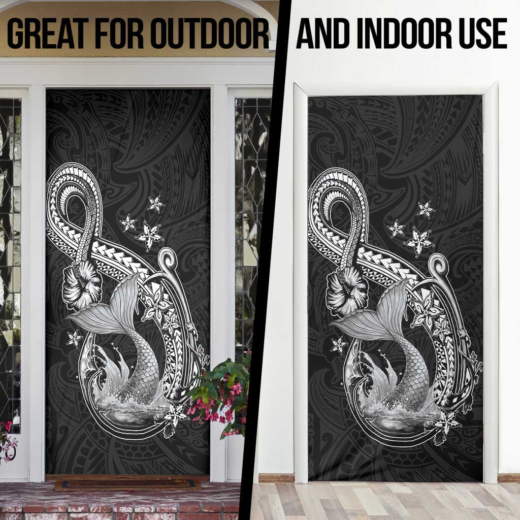 Hawaii Mermaid Monotone Door Cover Polynesian Pattern Fish Hook