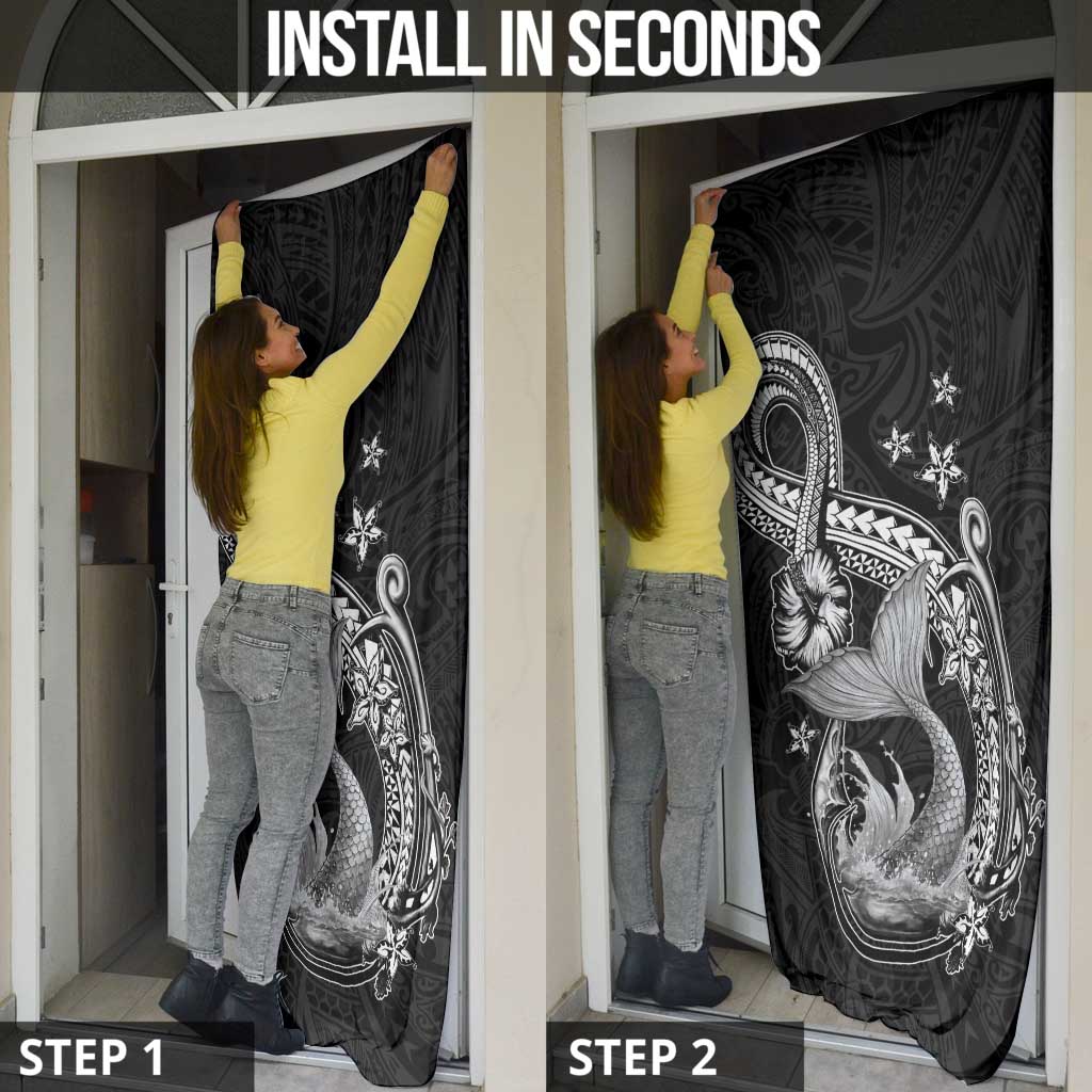 Hawaii Mermaid Monotone Door Cover Polynesian Pattern Fish Hook