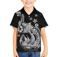Hawaii Mermaid Monotone Family Matching Long Sleeve Bodycon Dress and Hawaiian Shirt Polynesian Pattern Fish Hook