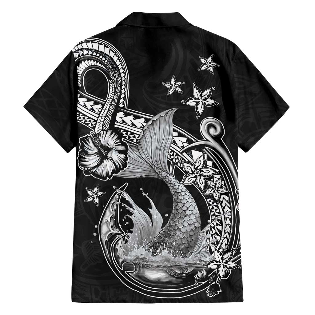 Hawaii Mermaid Monotone Family Matching Off The Shoulder Long Sleeve Dress and Hawaiian Shirt Polynesian Pattern Fish Hook