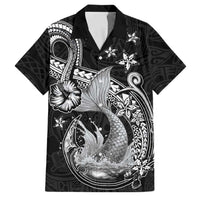 Hawaii Mermaid Monotone Family Matching Off Shoulder Maxi Dress and Hawaiian Shirt Polynesian Pattern Fish Hook