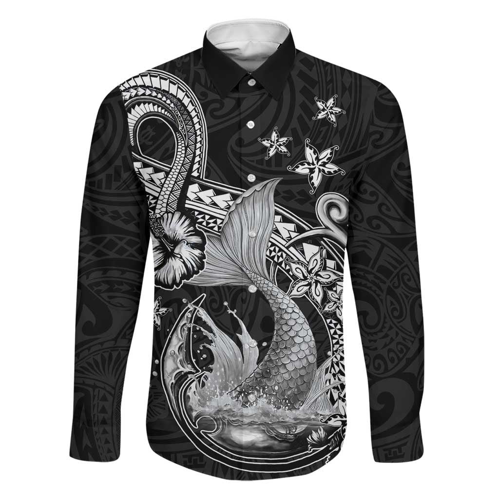 Hawaii Mermaid Monotone Family Matching Off Shoulder Short Dress and Hawaiian Shirt Polynesian Pattern Fish Hook