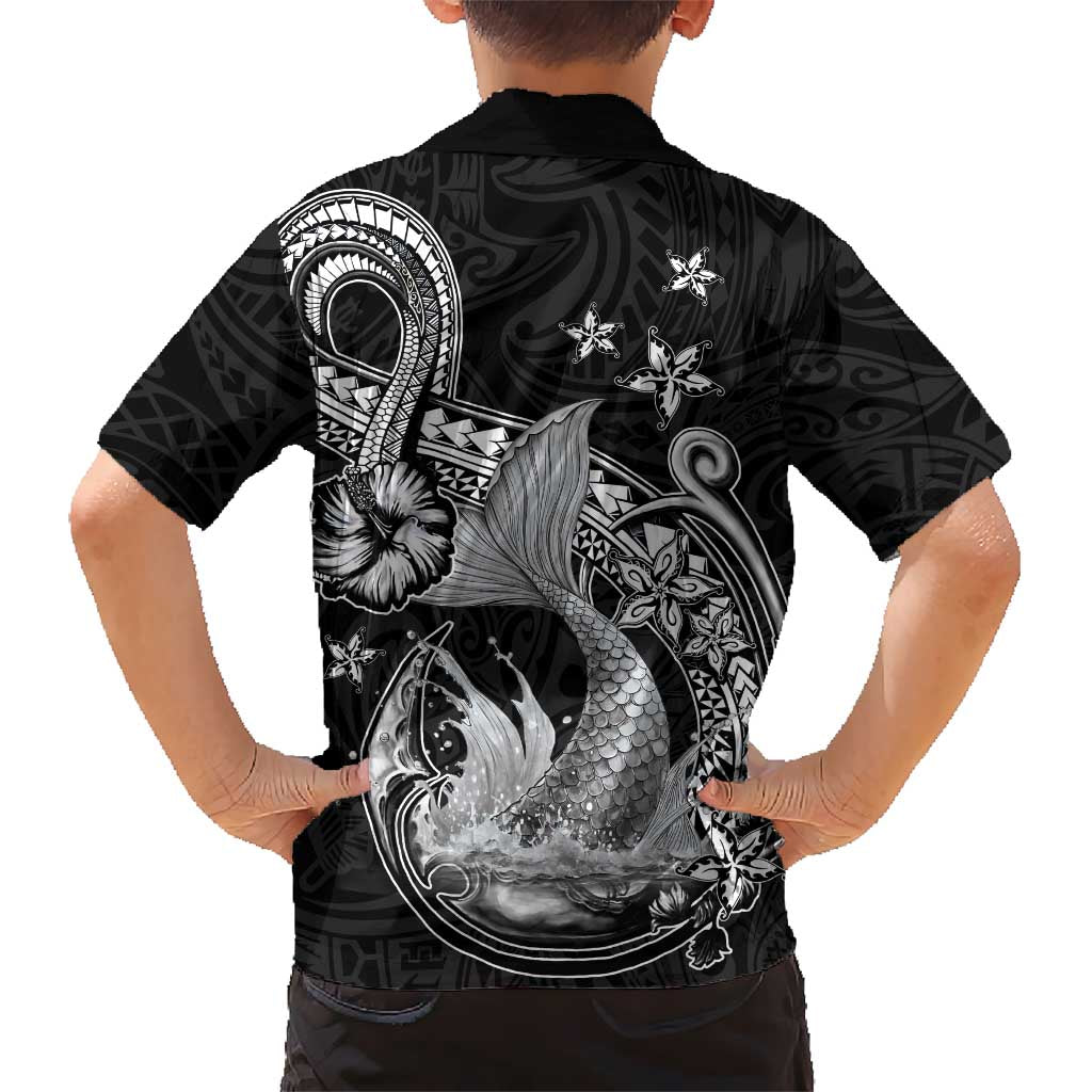 Hawaii Mermaid Monotone Hawaiian Shirt Polynesian Pattern Fish Hook