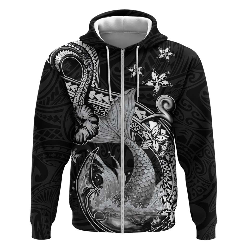 Hawaii Mermaid Monotone Hoodie Polynesian Pattern Fish Hook