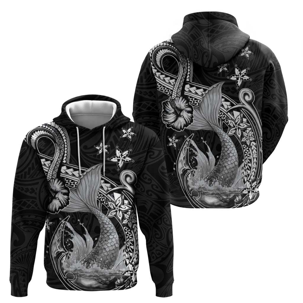 Hawaii Mermaid Monotone Hoodie Polynesian Pattern Fish Hook