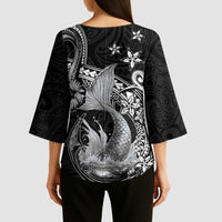 Hawaii Mermaid Monotone Kimono Sleeve Blouse Polynesian Pattern Fish Hook