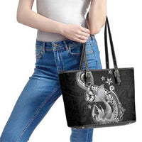 Hawaii Mermaid Monotone Leather Tote Bag Polynesian Pattern Fish Hook