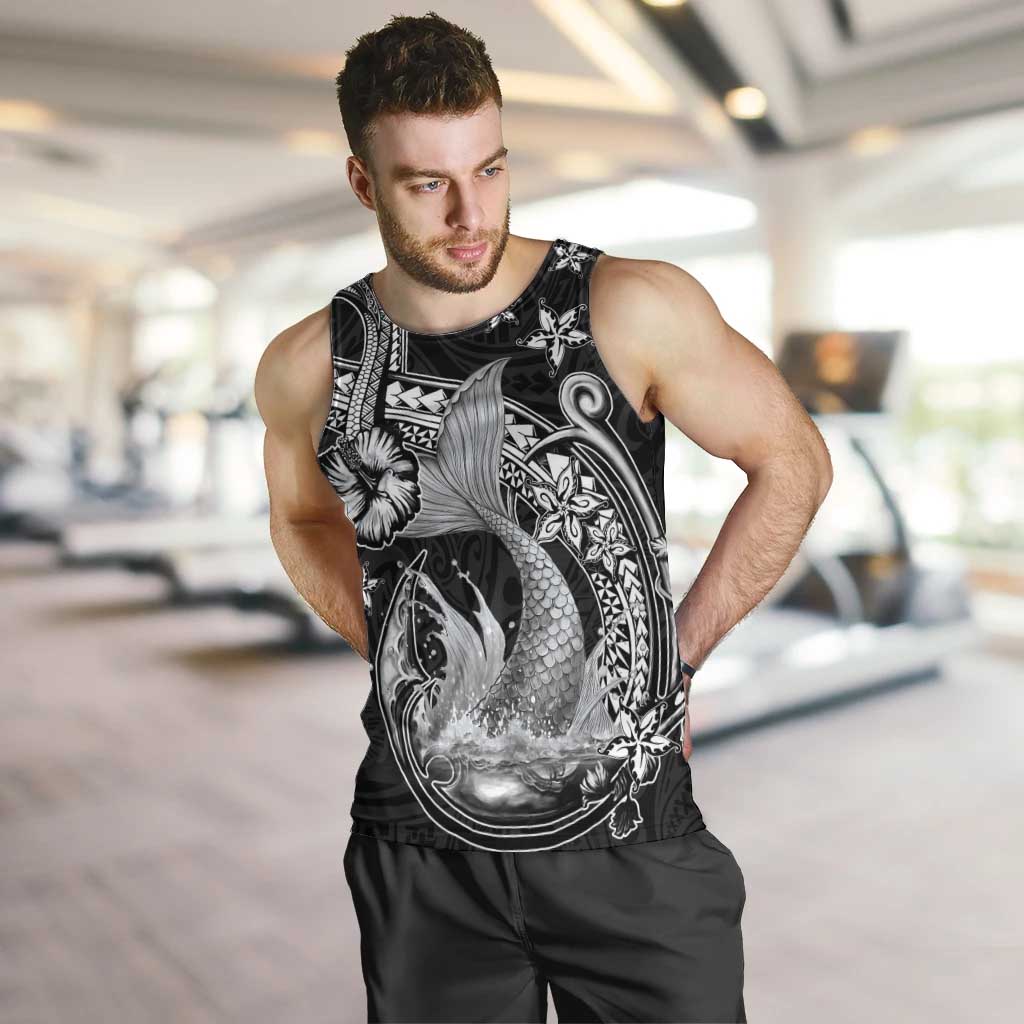 Hawaii Mermaid Monotone Men Tank Top Polynesian Pattern Fish Hook