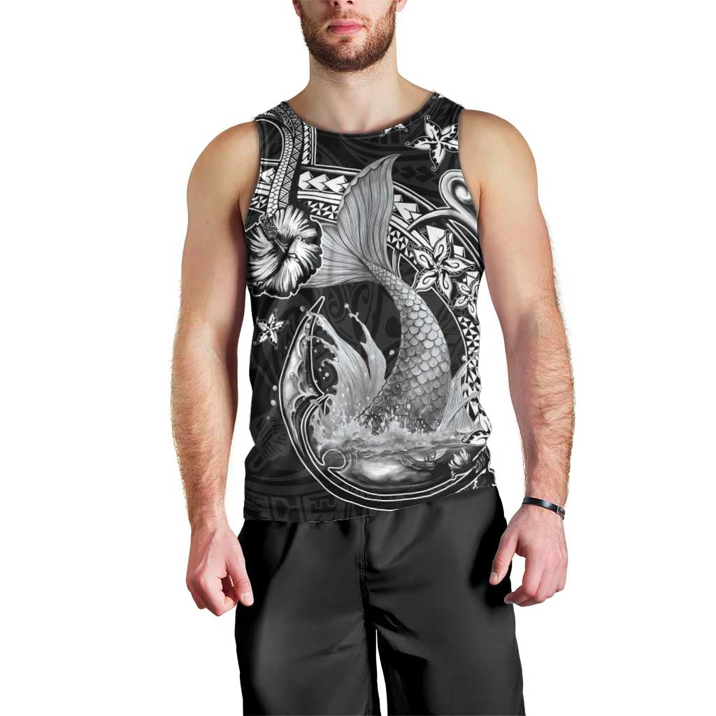 Hawaii Mermaid Monotone Men Tank Top Polynesian Pattern Fish Hook