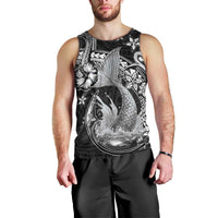 Hawaii Mermaid Monotone Men Tank Top Polynesian Pattern Fish Hook